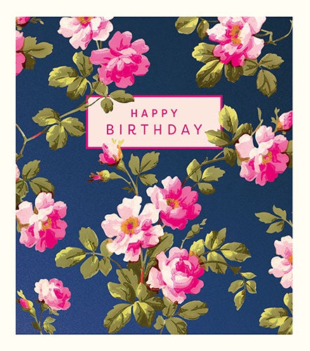 Birthday Card: Blue Floral Happy Birthday - Pigment