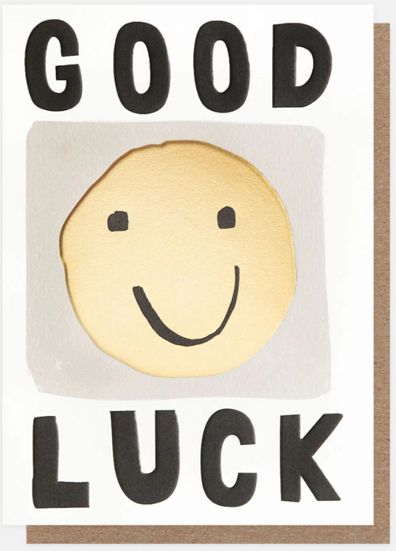 Good Luck Card: GOLD FOIL Smiley Face Embossed - Caroline Gardner