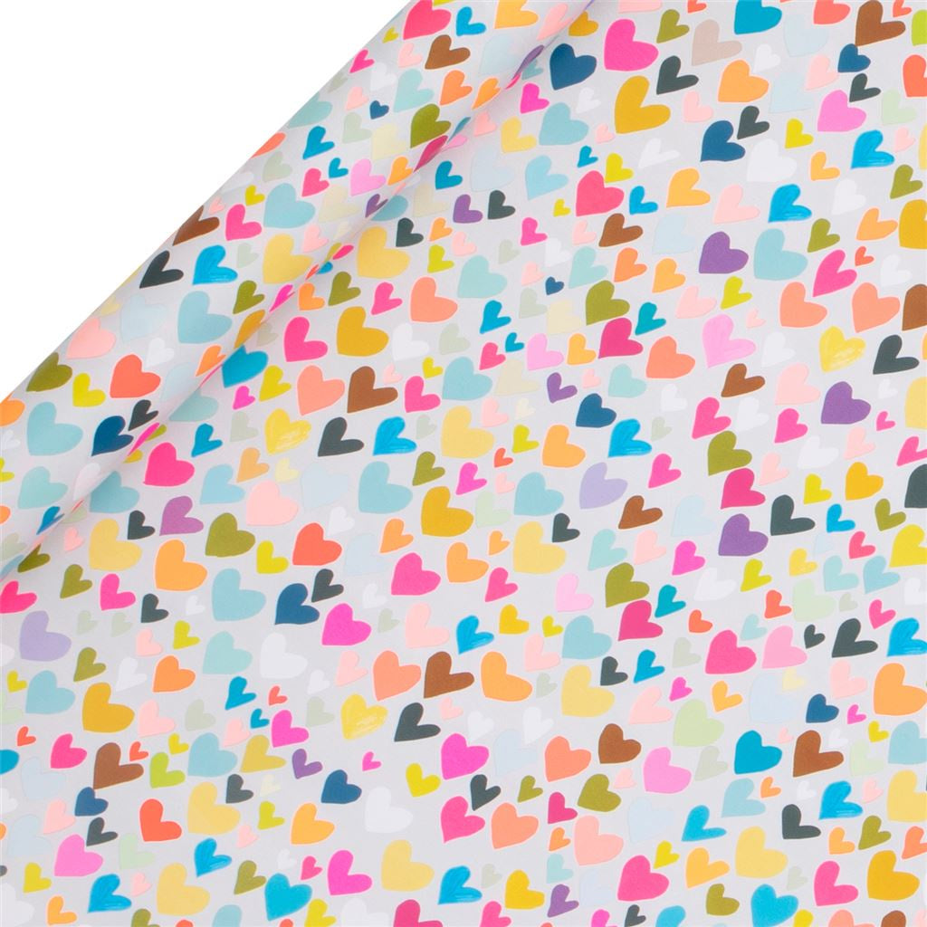Roll Wrap: 4m Multicoloured Hearts - White - Paper Salad