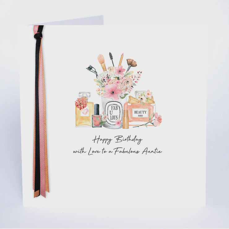 Auntie Card: Fabulous Birthday Hand Finished Crystals & Ribbons - Five Dollar Shake
