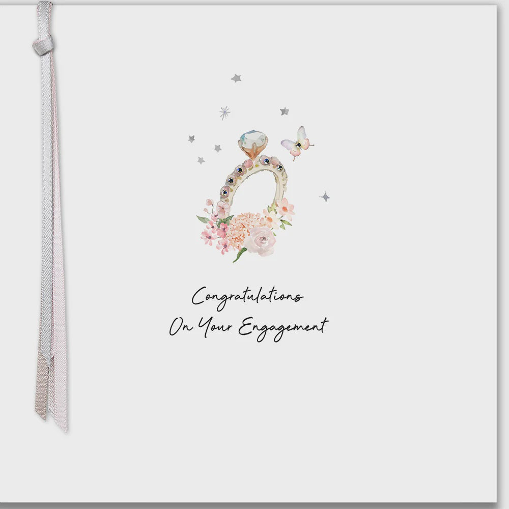 Engagement Card: Congratulations Ring Hand Finished Crystals Ribbons & Roses - Five Dollar Shake