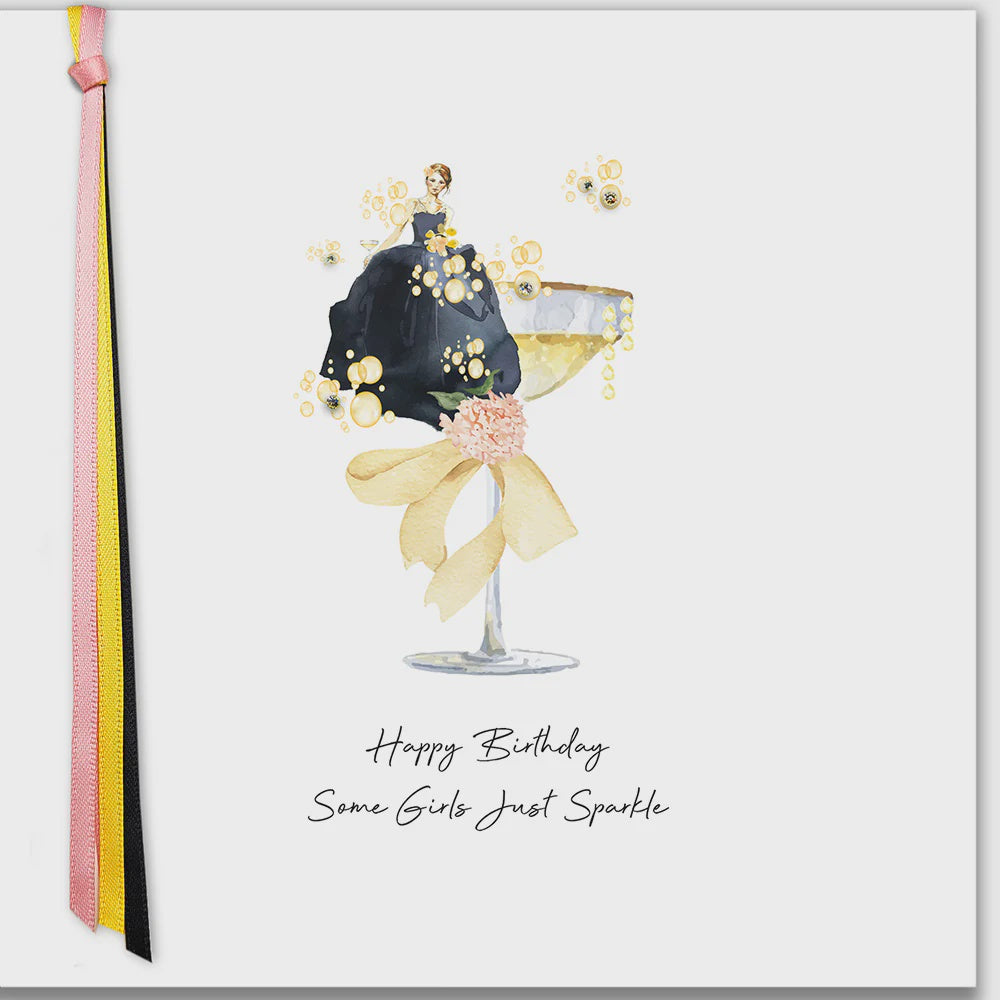 Birthday Card: Some Girls Just Sparkle Hand Finished Crystals Ribbons & Roses - Five Dollar Shake