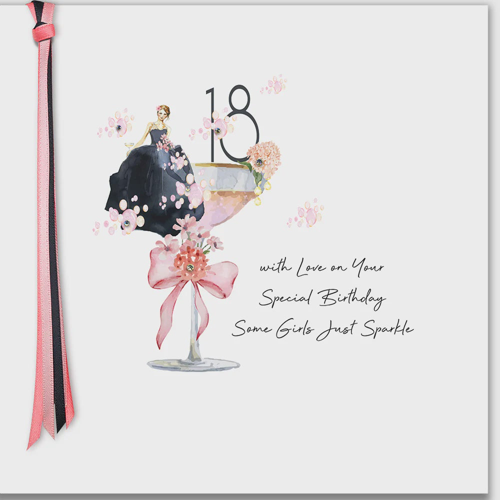 Age 18th Card: Some Girls Just Sparkle Hand Finished Crystals Ribbons & Roses - Five Dollar Shake