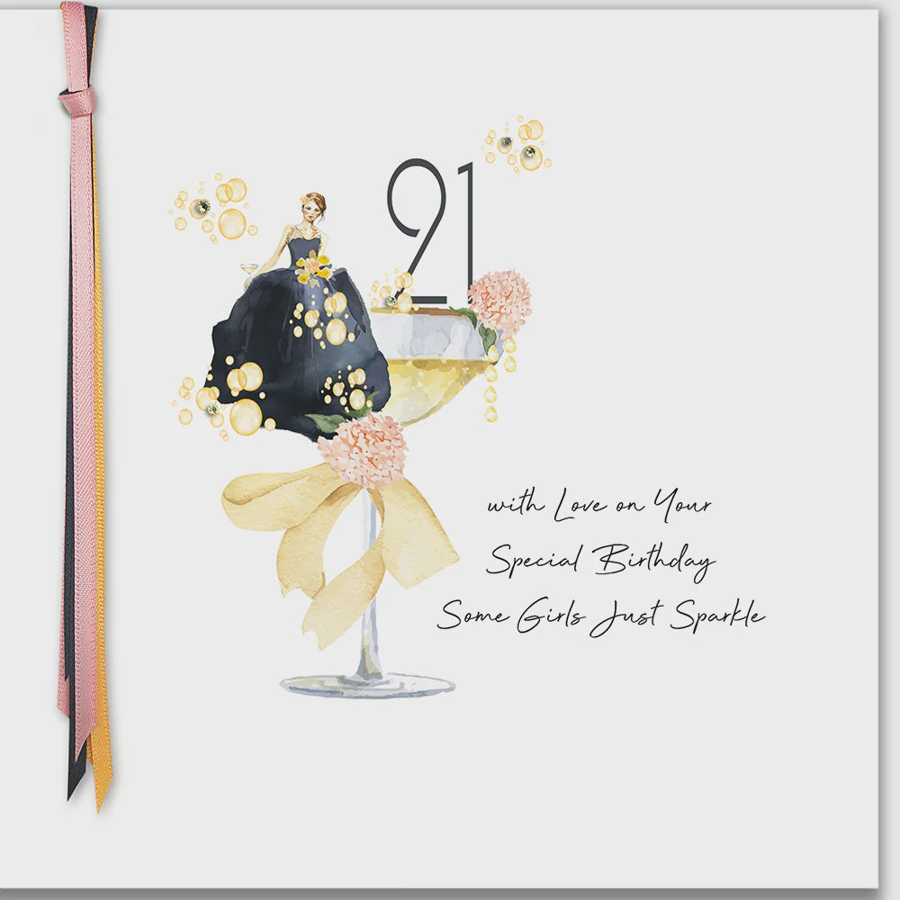 Age 21st Card: Some Girls Just Sparkle Hand Finished Crystals Ribbons & Roses - Five Dollar Shake