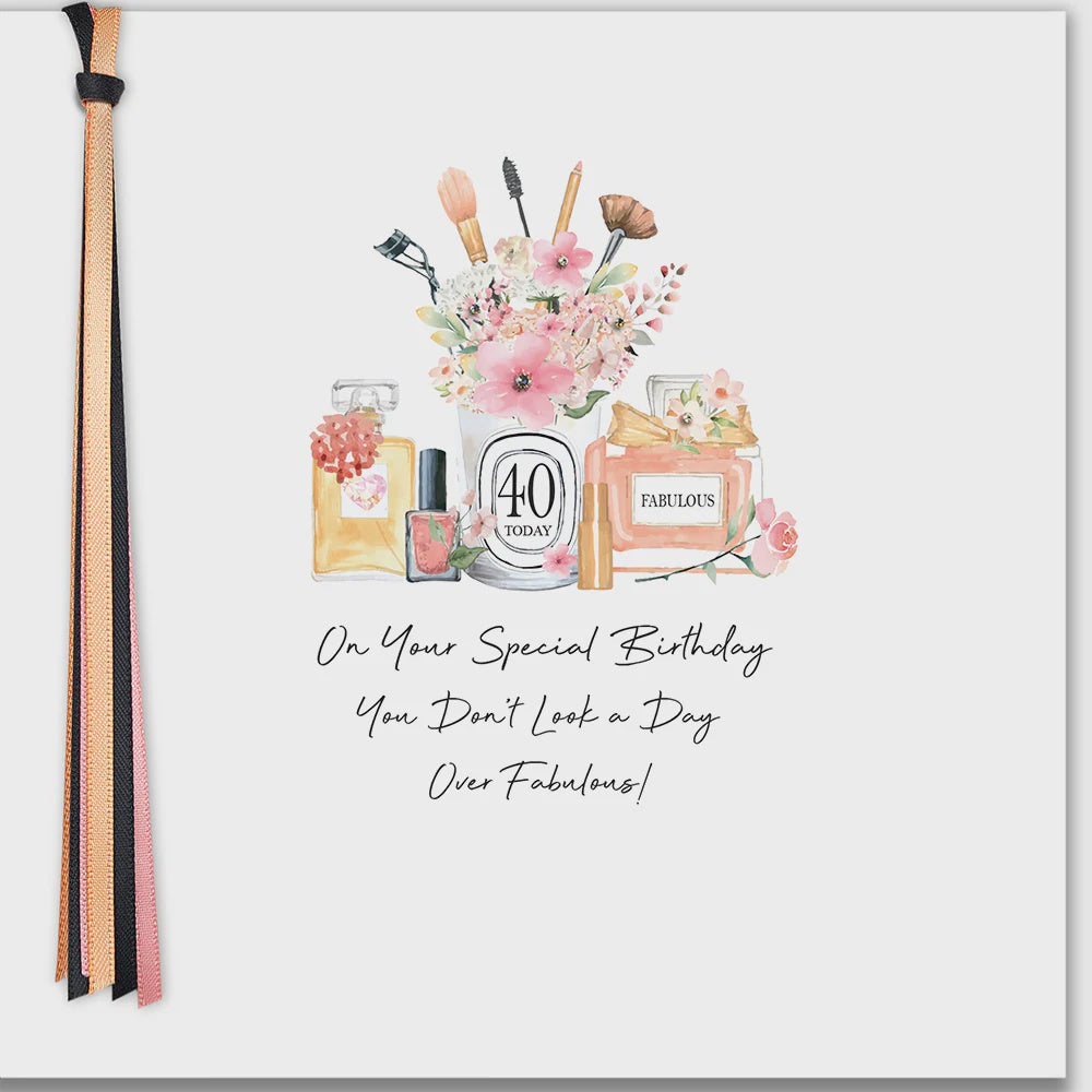 Age 40th Card: You Don't Look A Day Over Fabulous! Hand Finished Crystals Ribbons & Roses - Five Dollar Shake