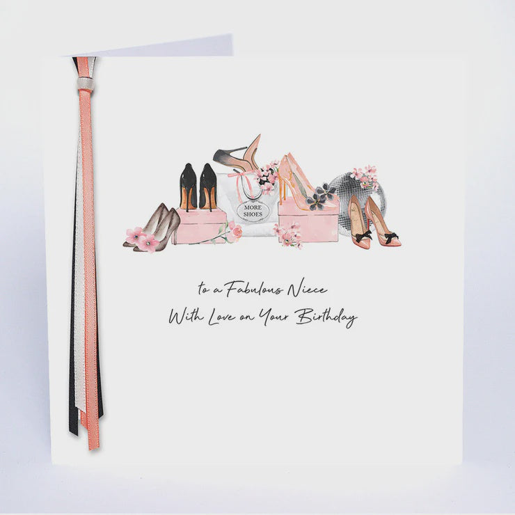 Niece Card: Fabulous Birthday Hand Finished Crystals & Ribbons - Five Dollar Shake