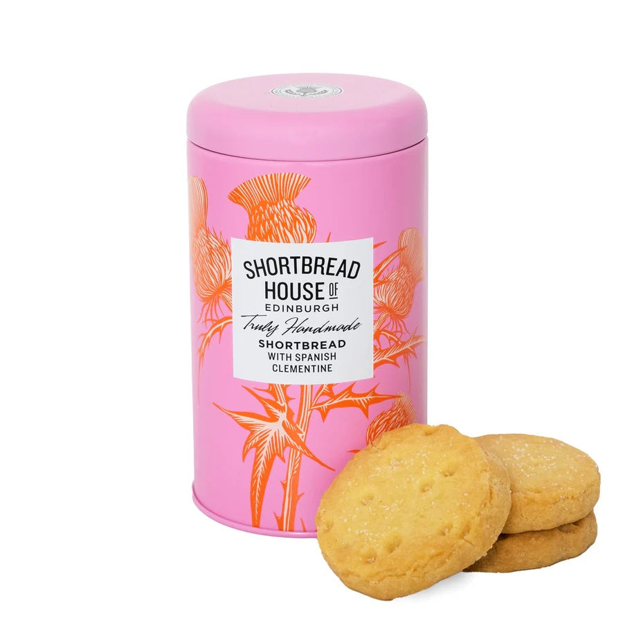 Biscuit Tin Small: Handmade Shortbread 140g Spanish Clementine - Pink - Shortbread House of Edinburgh