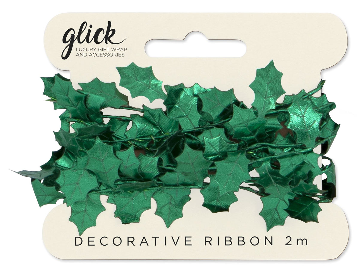 Gift Ribbon: Holly  CHRISTMAS  - Green - Glick