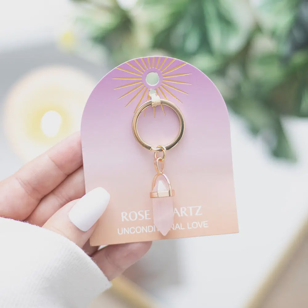 Keyring: Healing Crystal Point Rose Quartz - Pink - Something Different