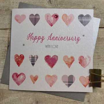 Anniversary Card: Hearts With Love - White Cotton Cards