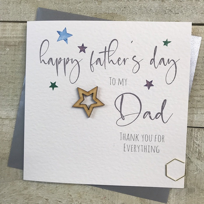 Father's Day Card: Thank You For Everything Wooden Star - White Cotton Cards