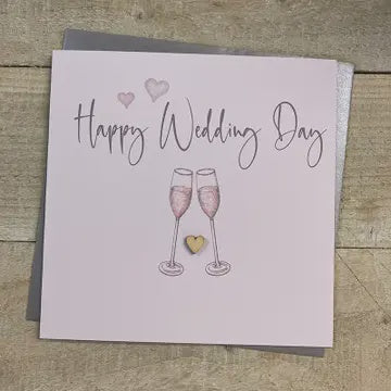 Wedding Card: Champagne Wooden Heart - White Cotton Cards