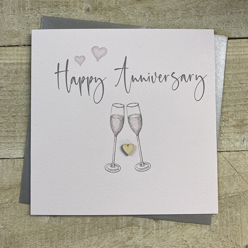 Anniversary Card: Flutes Handmade Crystals - Silver - White Cotton Cards