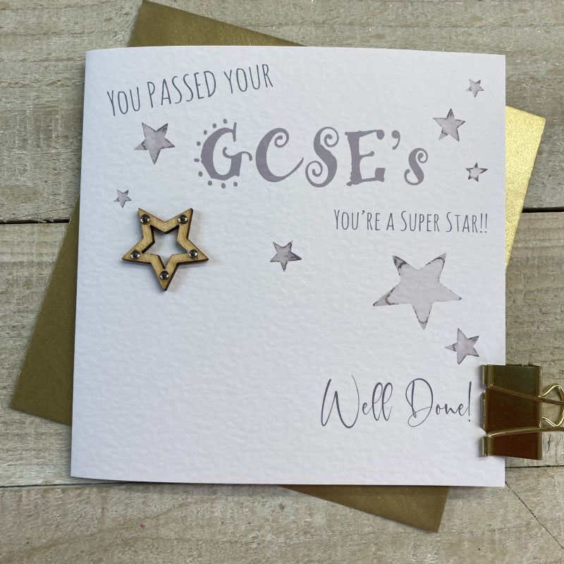 Well Done Exam Results Card: GCSE Stars - White Cotton Cards