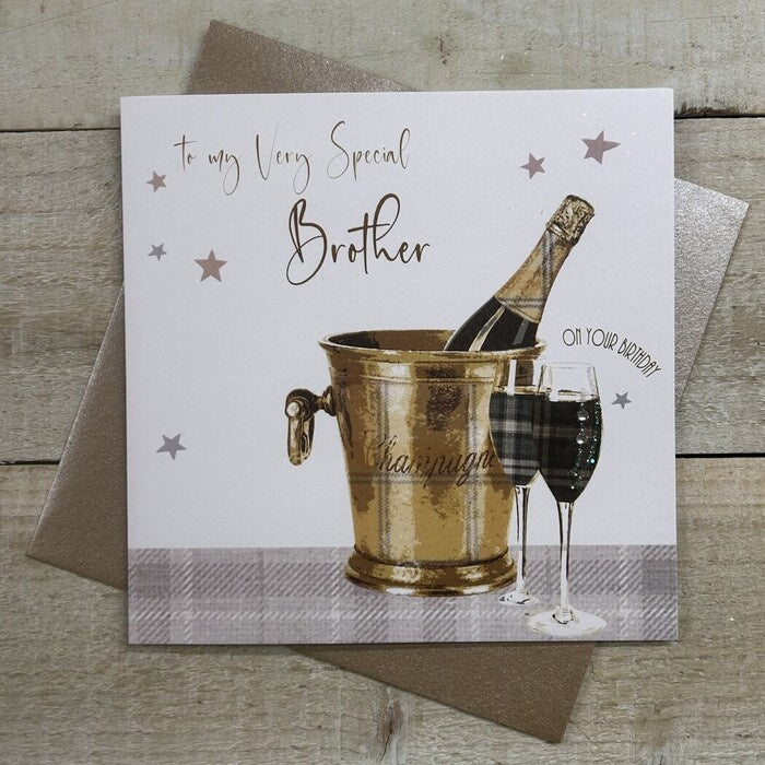 Brother Card: Gold Champagne Bucket - White Cotton Cards