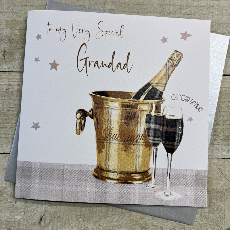 Grandad Card: Champagne Bucket- White Cotton Cards