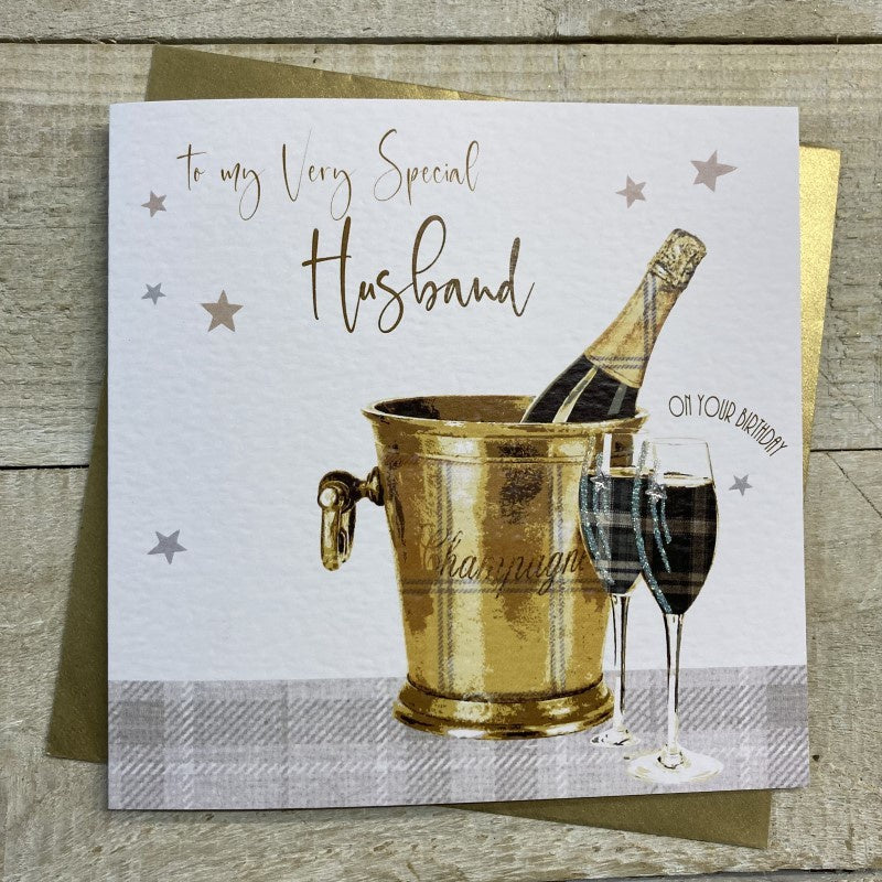Husband Card: Champagne Bucket- White Cotton Cards