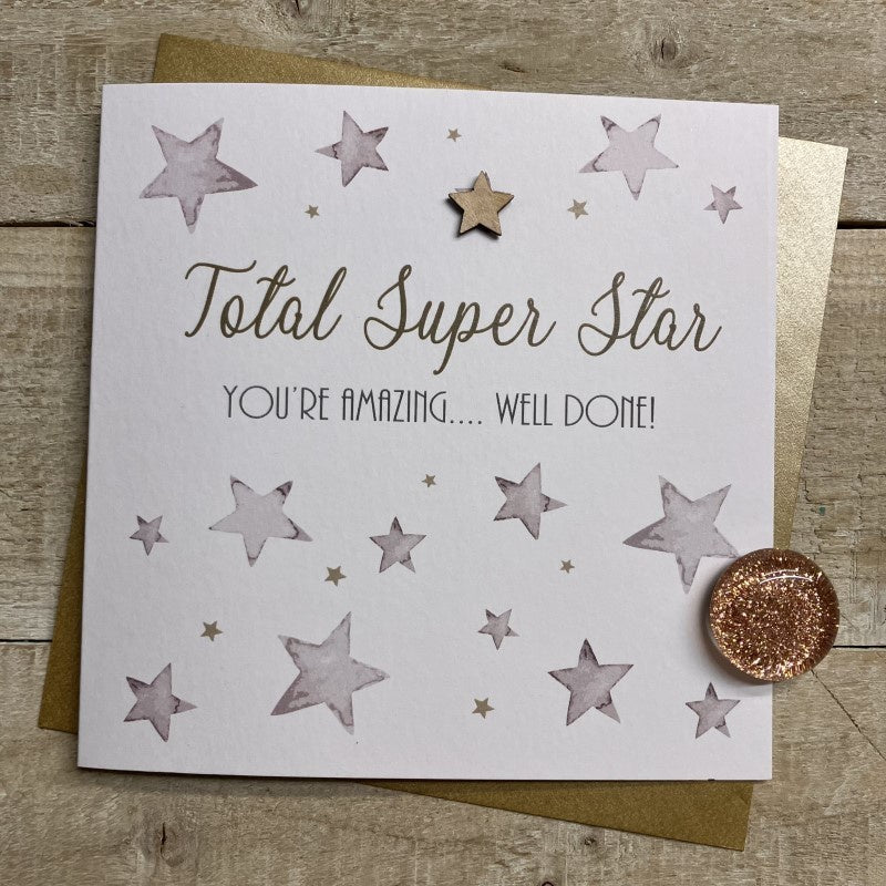 Well Done Card: Total Super Star You're Amazing Stars - White Cotton Cards