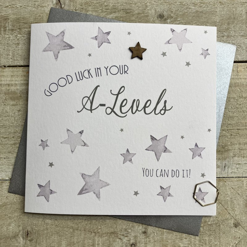 Good Luck in Your A Levels Card: You Can Do It Stars - White Cotton Cards