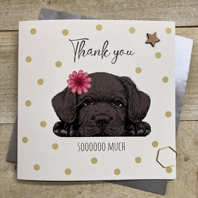 Thank You Card: Cute Labradore - Dotty - White Cotton