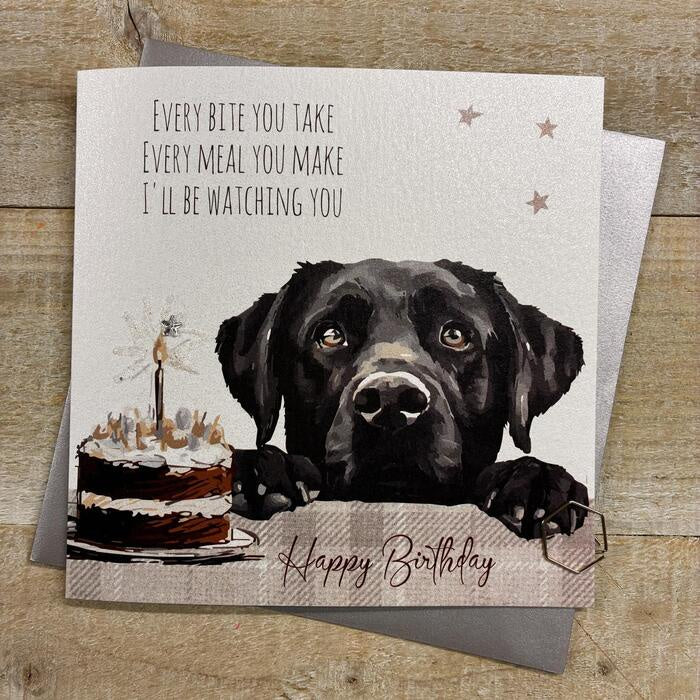 Birthday Card: DOG & CAKE Hand Finished  - White Cotton Cards