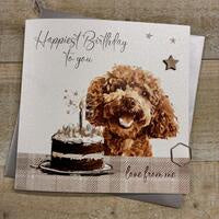 Birthday Card: COCAPOO & CAKE DOG Hand Finished  - White Cotton Cards