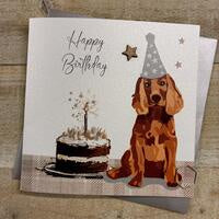 Birthday Card: SPANIEL DOG CARD Hand Finished  - White Cotton Cards