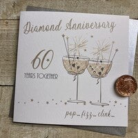 Anniversary Card: Diamond Anniversary 60th Hand Finished  - White Cotton Cards