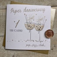 Anniversary Card: Paper Anniversary 1st Hand Finished  - White Cotton Cards