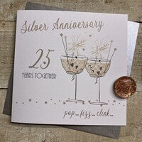 Anniversary Card: Silver Anniversary 25th Hand Finished  - White Cotton Cards