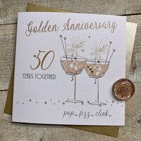 Anniversary Card: Golden Anniversary 50th Hand Finished  - White Cotton Cards