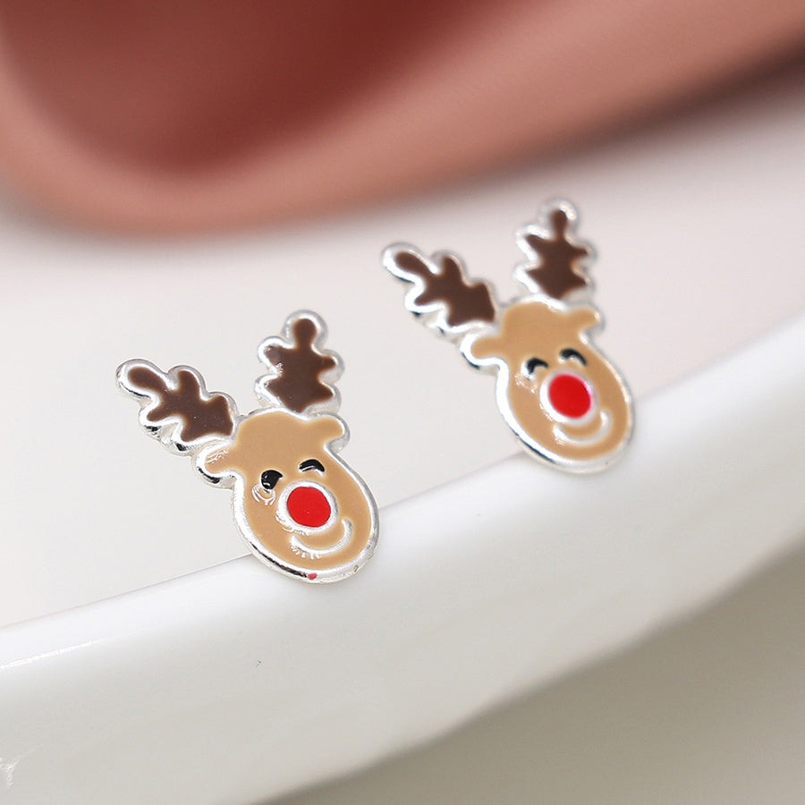 Earrings: Stud Small Rudolph the Red Nosed reindeer - Sterling Silver - POM
