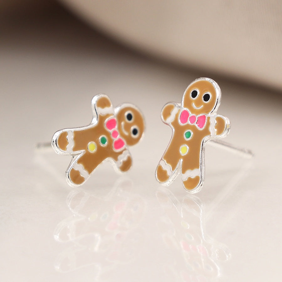 Earrings: Stud Small Gingerbread People - Sterling Silver - POM