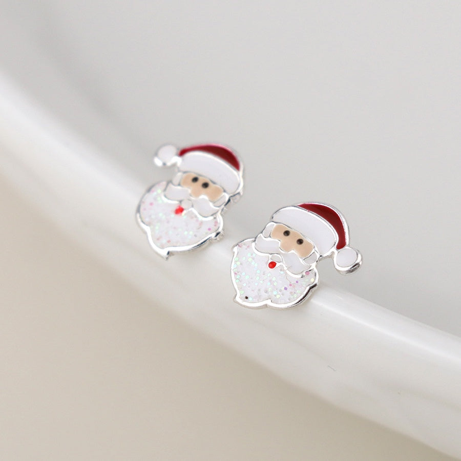 Earrings: Stud Small Santa Claus Face - Sterling Silver - PO