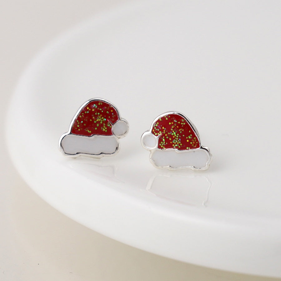 Earrings: Stud Small Santa Hat - Sterling Silver - POM
