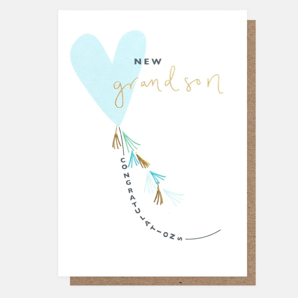 New Baby Card: Grandson Balloon Gold Foil - Pastels - Caroline Gardner