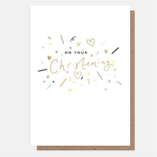 Christening Card: On Your Confetti Gold Foil - Pastels - Caroline Gardner
