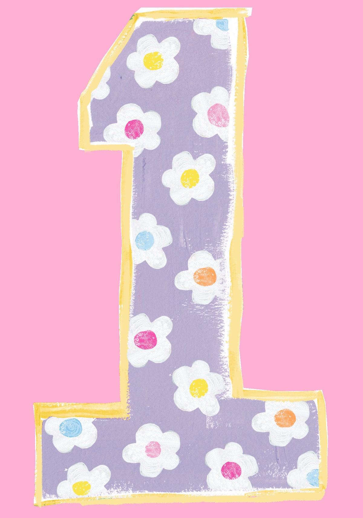 Childrens Age 1st Card: GIRL Floral - Neon - Paper Salad