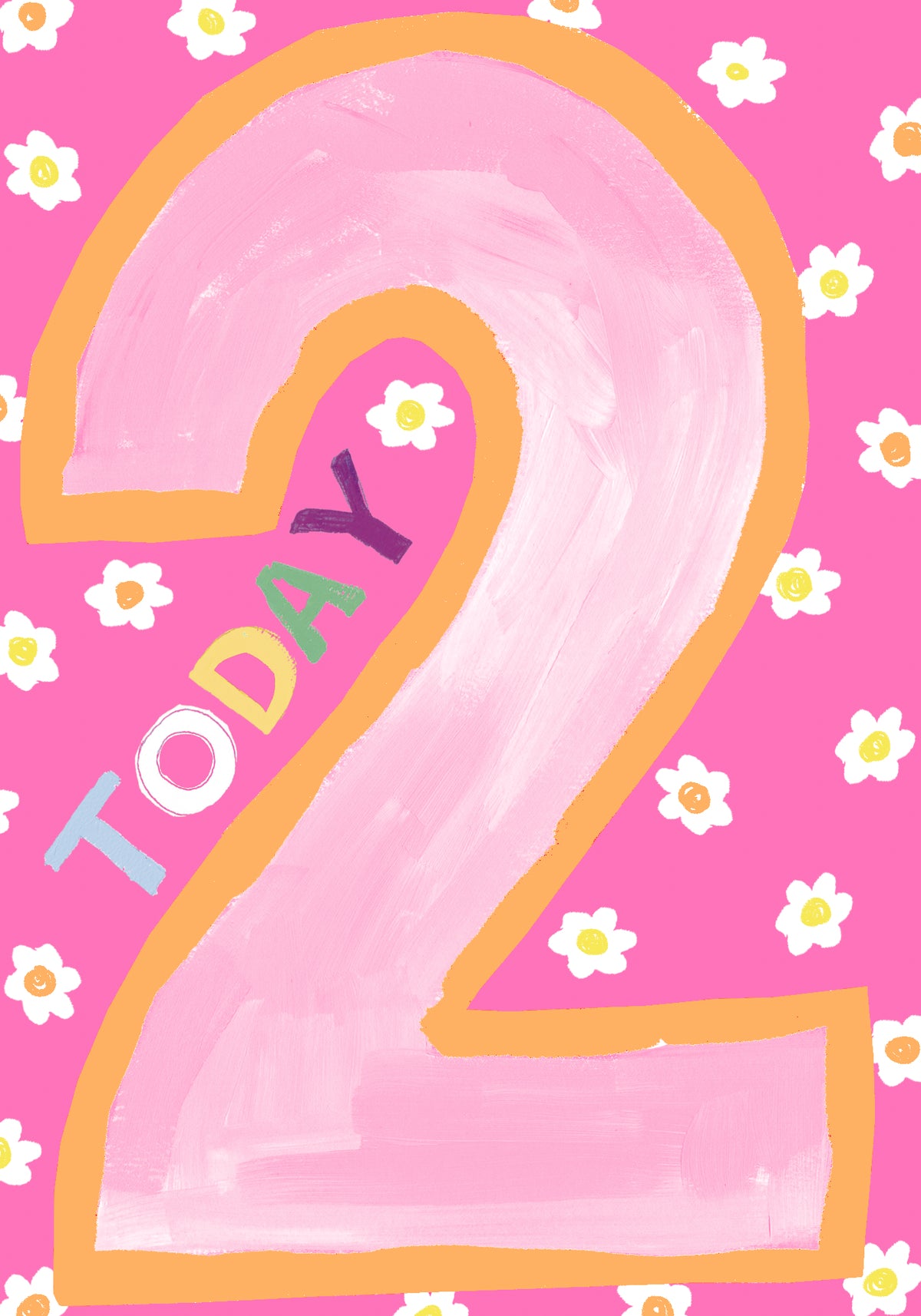 Childrens Age 2nd Card: GIRL Floral - Neon - Paper Salad