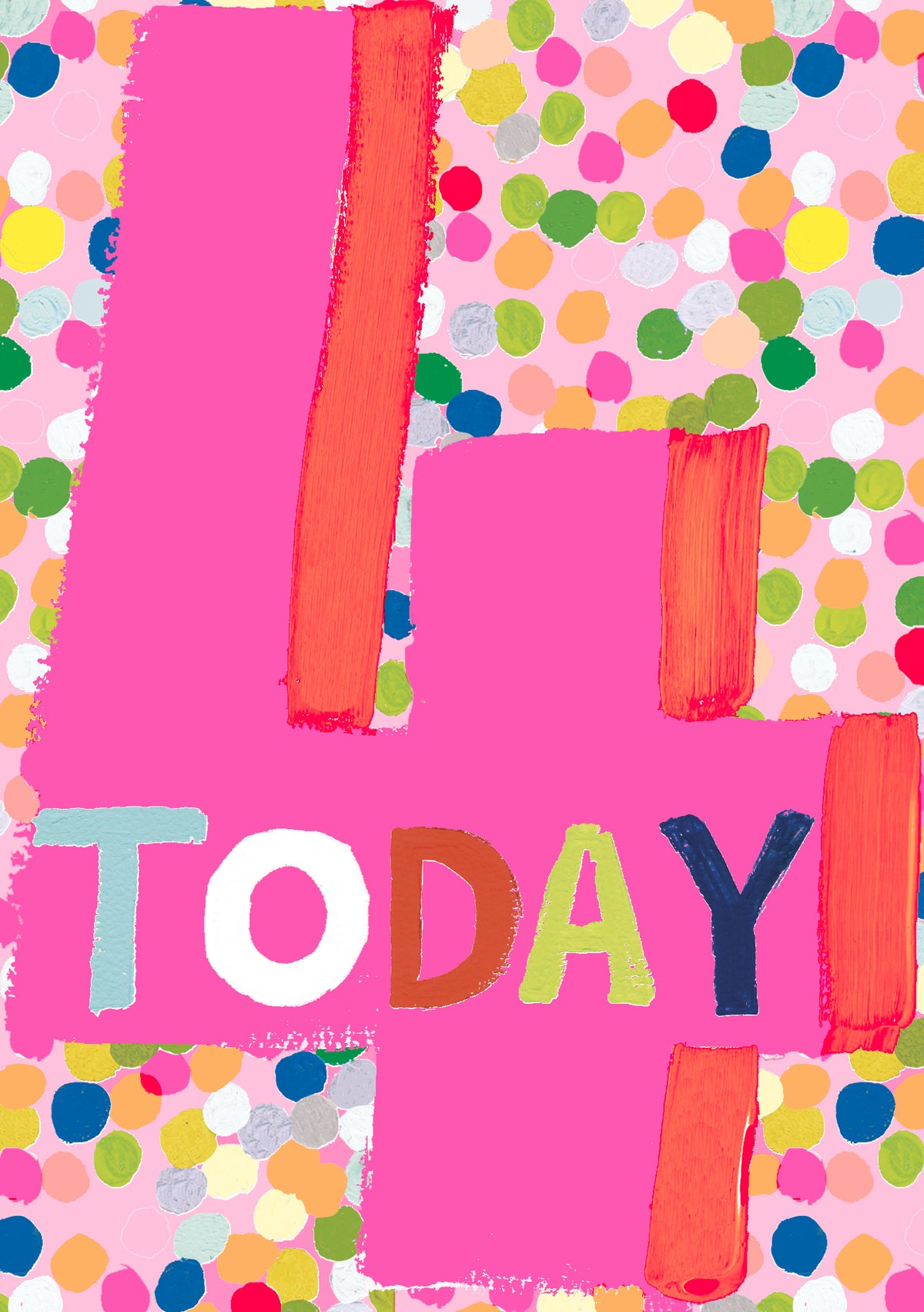 Childrens Age 4th Card: GIRL Spots - Neon - Paper Salad