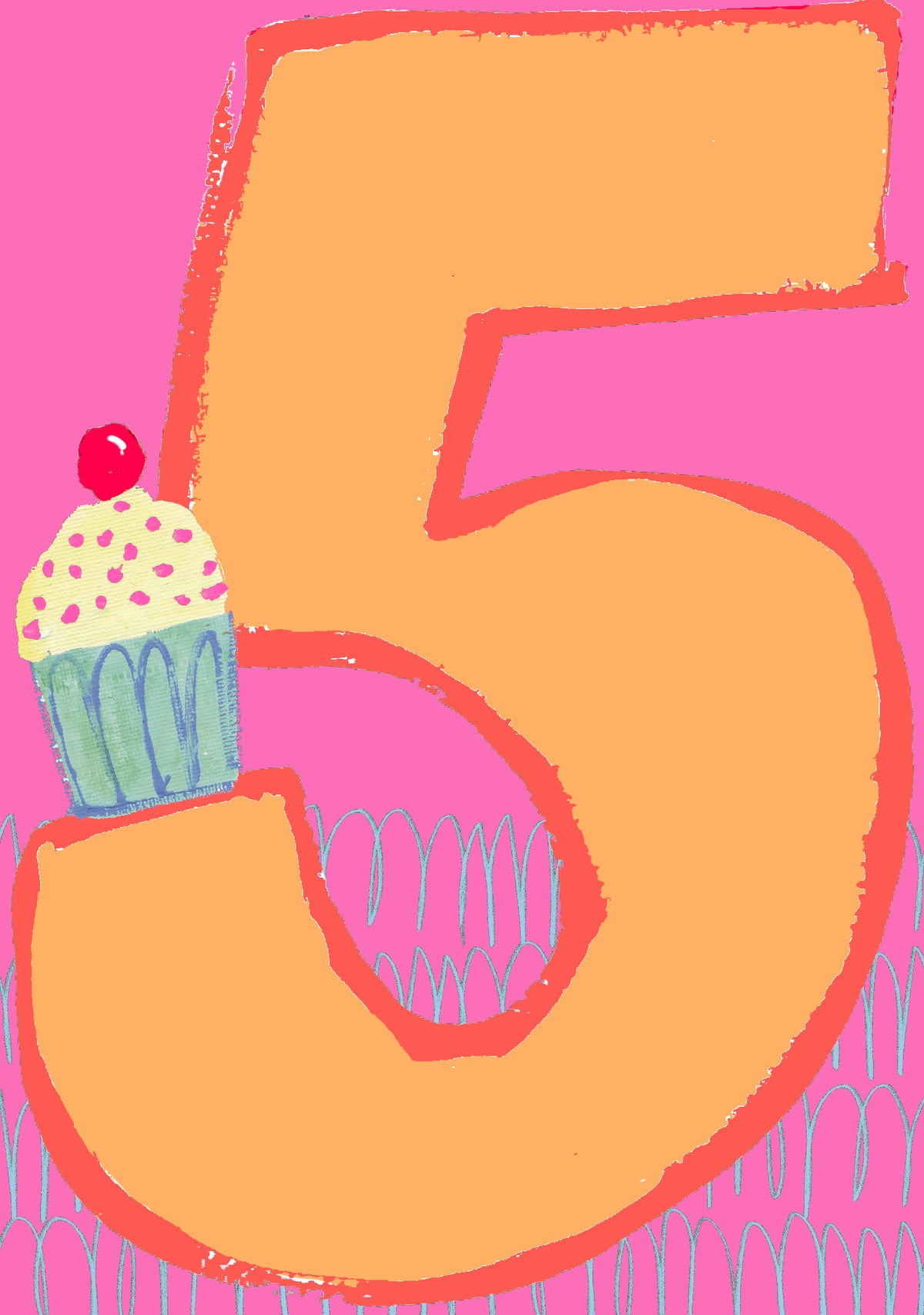 Childrens Age 5th Card: GIRL Cupcake - Neon - Paper Salad