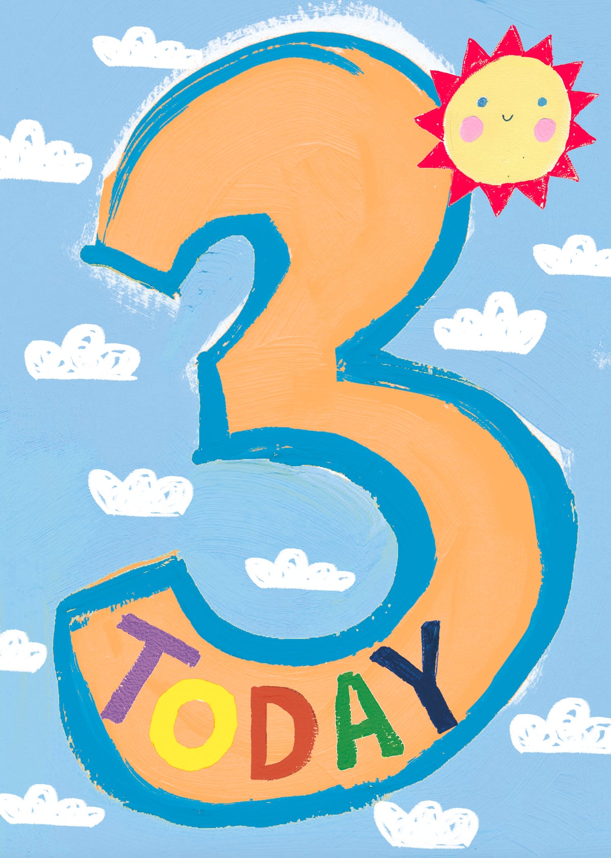 Childrens Age 3rd Card: BOY Cloud Sun - Neon - Paper Salad