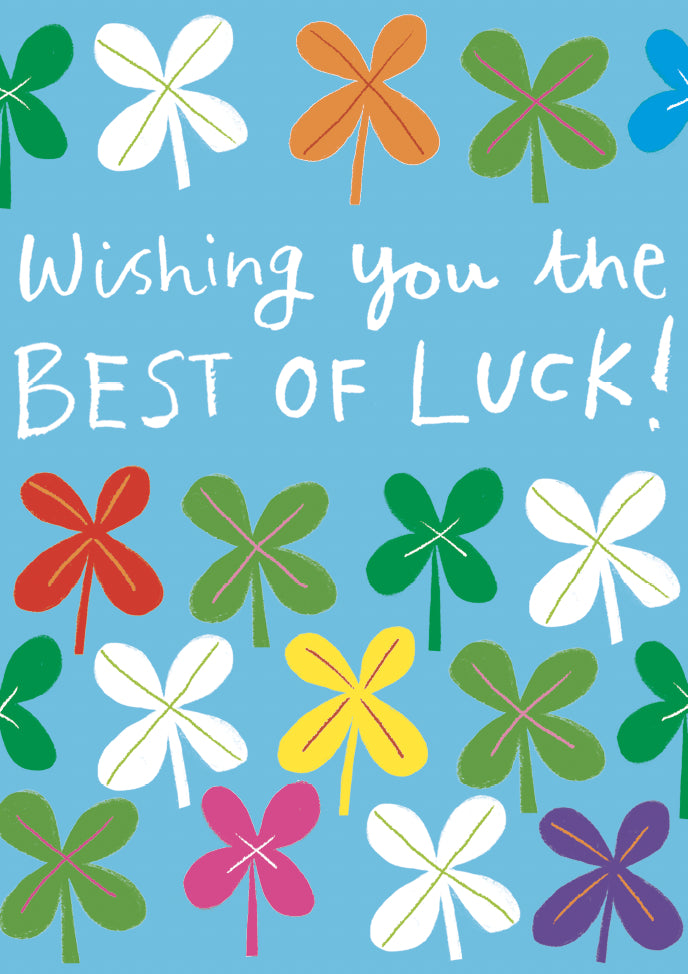 Good Luck Card: Best of Luck Clovers - Neon - Paper Salad