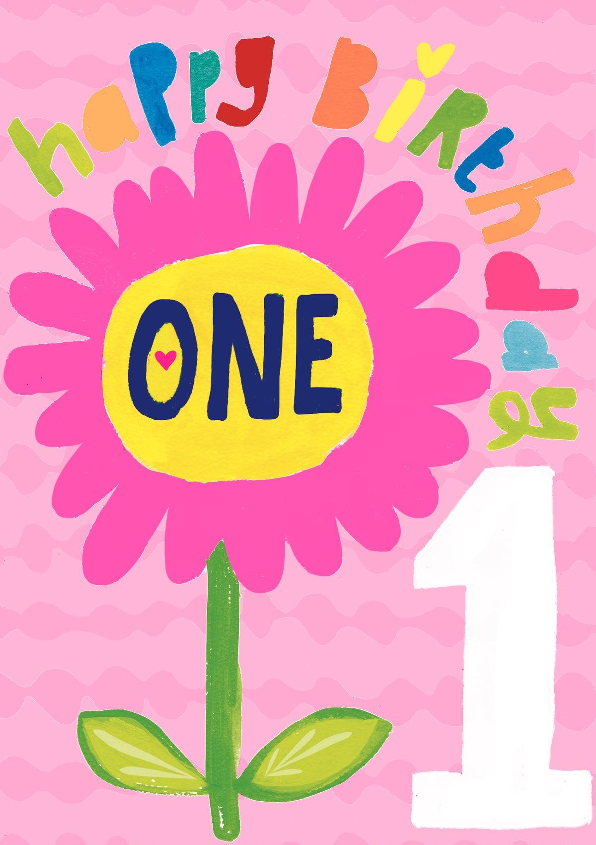 Kids Age   1st Birthday Card: BRIGHT COLOURFUL  AGE 1 FLOWER  - Paper Salad