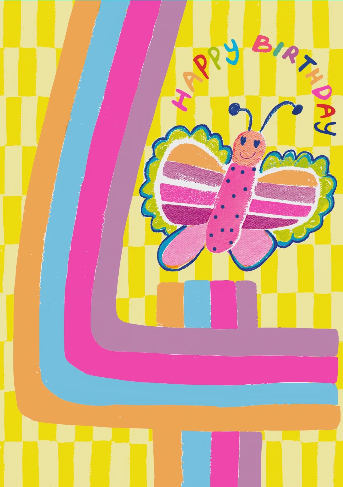 Childrens Age 4th Card: Butterfly - Neon - Paper Salad