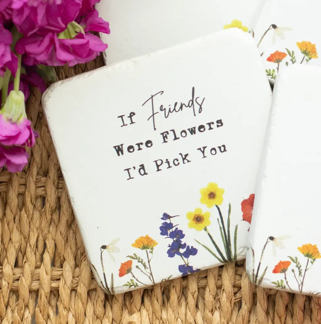 Coaster: Resin Floral Square Friends Flowers Pick You - White - Something Different