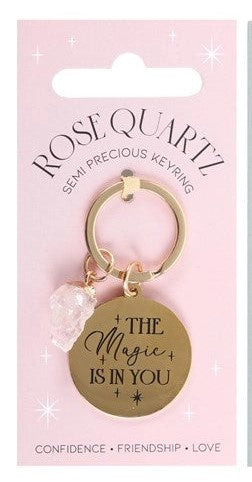 Keyring Metal Disc Little Sparkle Rose Quartz Love - Pink