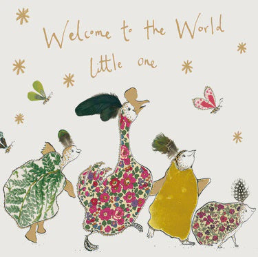 New Baby Card: Neutral Welcome to the World Animals Gold Foil Embossed - Multicolour - Anna Wright