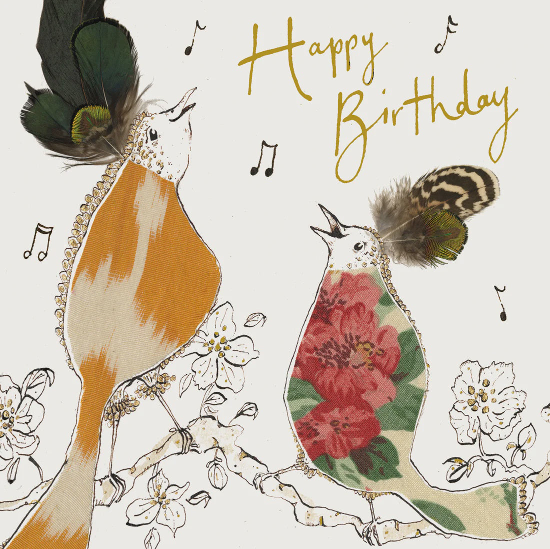 Birthday Card: Singing Birds Gold Foil Embossed - Multicolour - Anna Wright