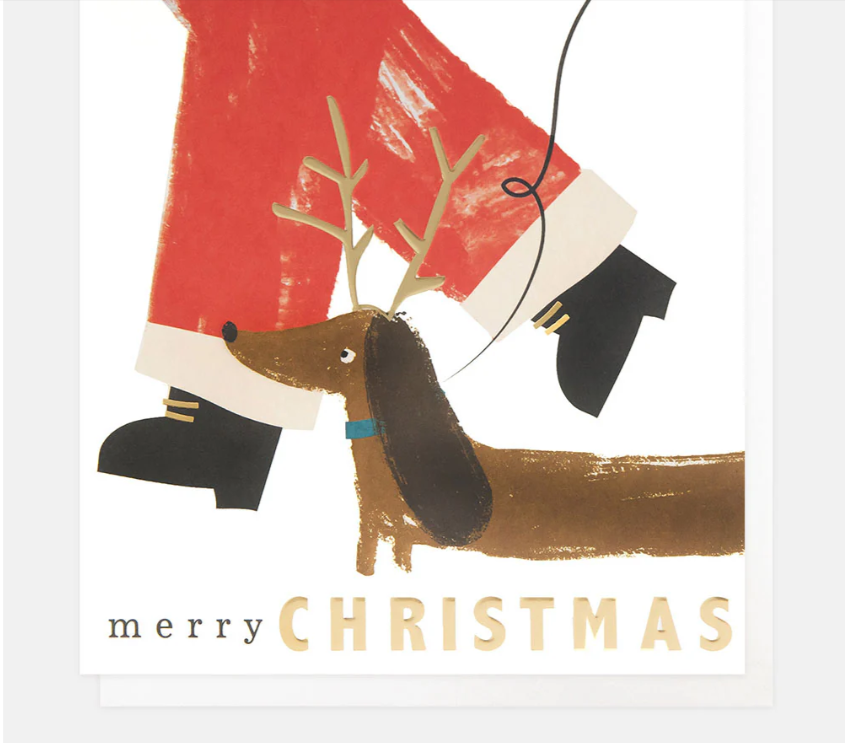 Christmas Card: Santa & Sausage Dog - Caroline Gardner